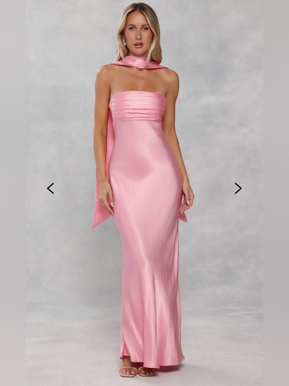 Hello Molly Seraphina Strapless Satin Maxi Dress and Neck Scarf Candy Pink